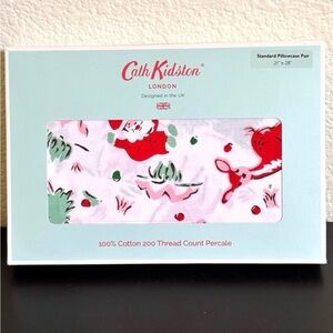 Cath Kidston Ditsy Deer Standard Pillowcase Pair - Red and Green on White